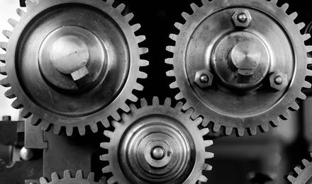Close-up of interlocking metal gears